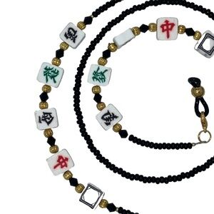Mahjong Tiles Game Beaded Handmade Eyeglass Holder Strap Reading Glasses 29”